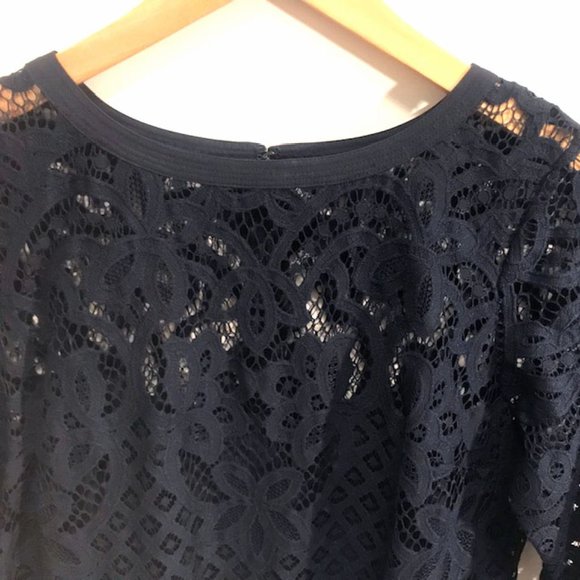 LOFT Navy Blue Longsleeve Lace Shift Dress Size 4 - Picture 4 of 6